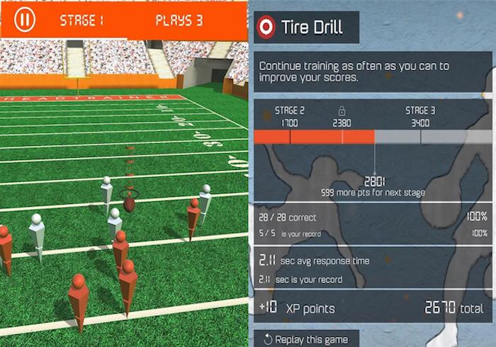 Sport performance game app to train the brain