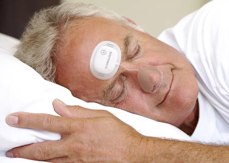 Adhesive patch + nose wearable detect sleep apnea