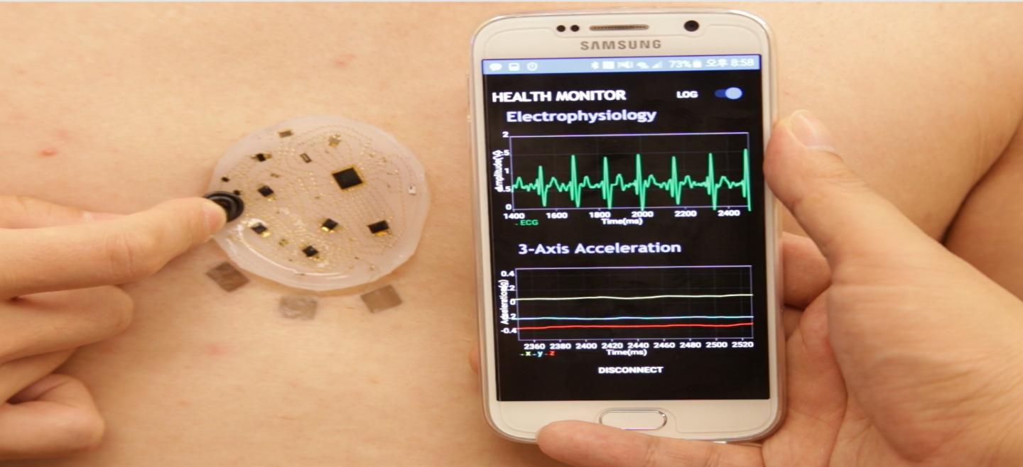 Small, adhesive, wireless patch collects, transmits, extensive health data